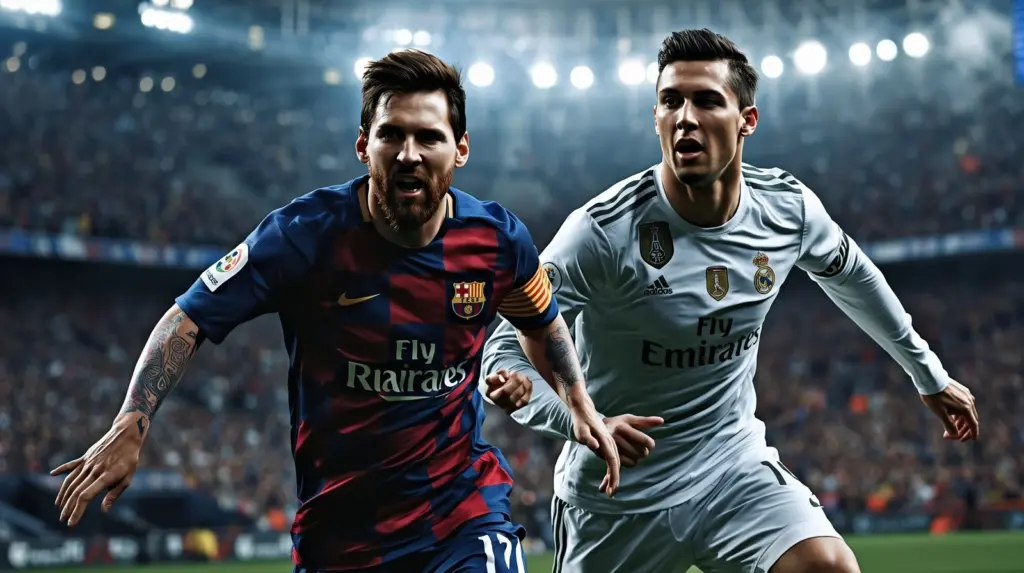 Lionel Messi and Cristiano Ronaldo during an El Clásico match in La Liga.