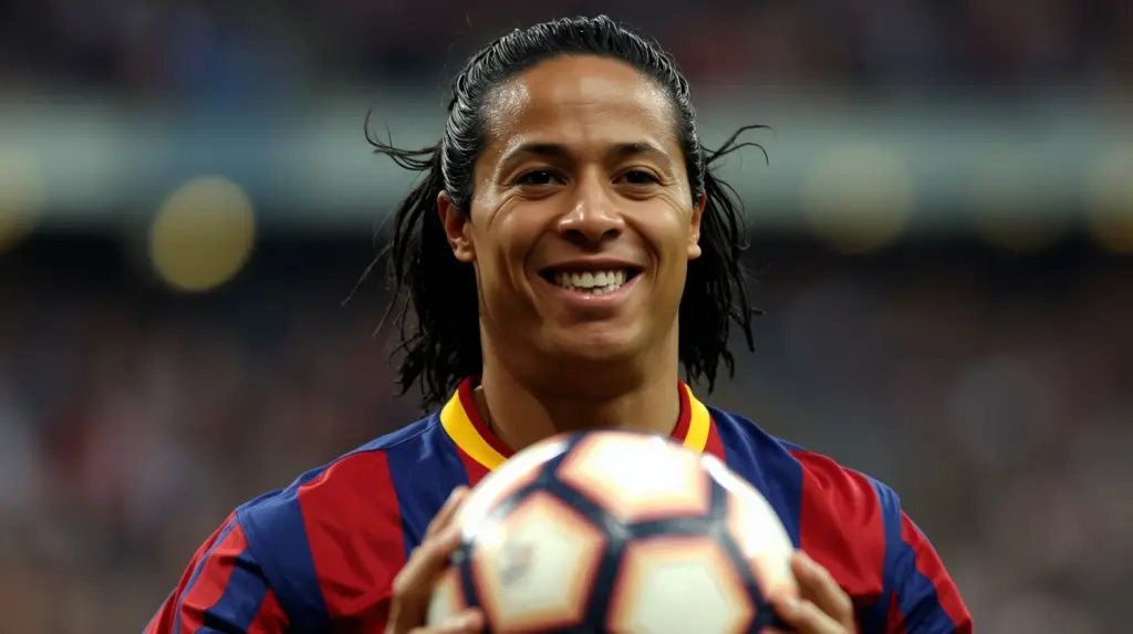 Ronaldinho controlling the ball during the 2005-2006 season for one of the greatest Barcelona teams.