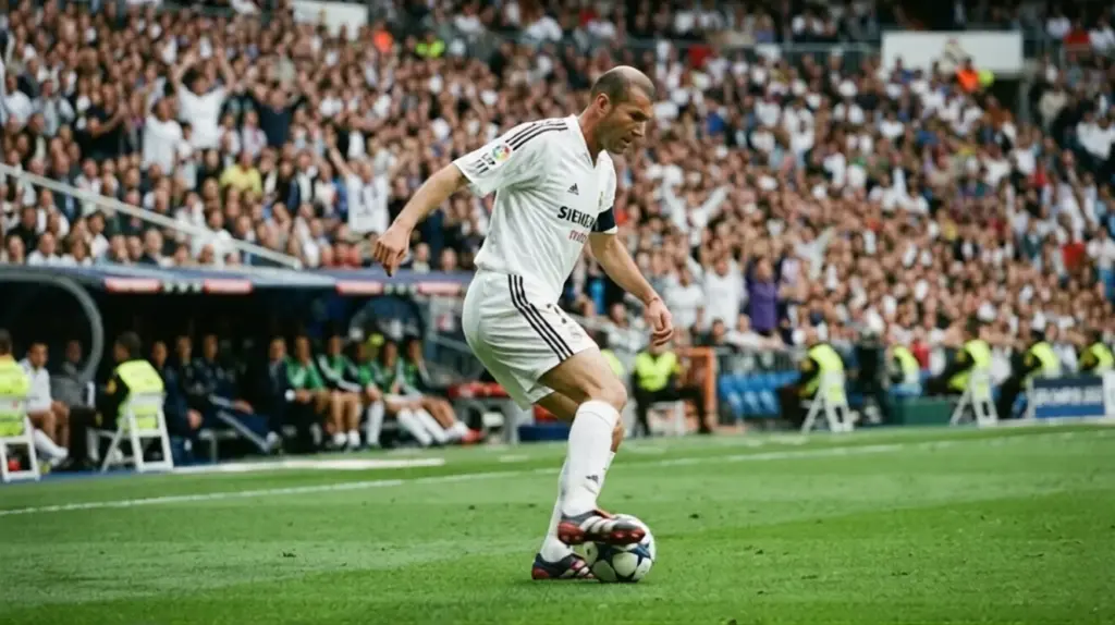 Zidane performing his iconic Marseille roulette turn to escape a defender